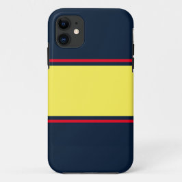 明るいワイド黄色の赤のレースストライプ海軍の上 iPhone 11 ケース