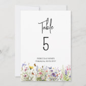 明るいワイルドフラワーテーブル番号 招待状 (正面)