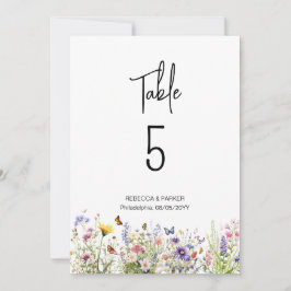 明るいワイルドフラワーテーブル番号 招待状