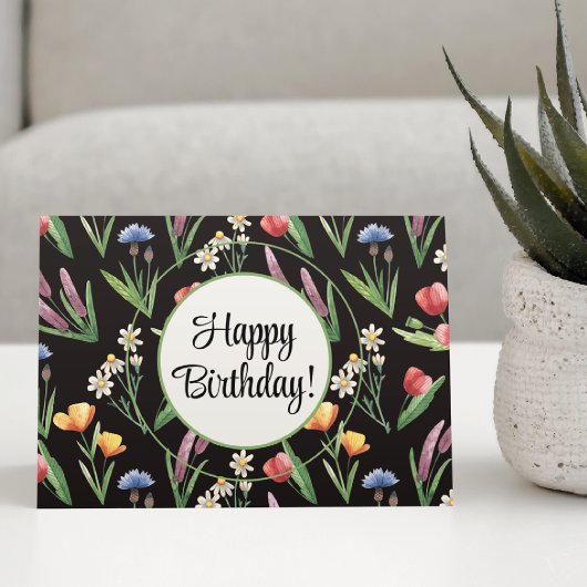 明るいワイルドフラワーハッピーバースデーグリーティング カード
