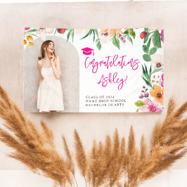 明るいワイルドフラワーピンクのフローラ卒業おめでとう 横断幕