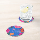 明るいワイルドフラワーピンクブルー誕生日パーティー ペーパーコースター (インサイチュ)