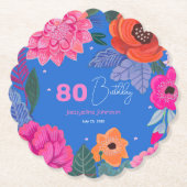 明るいワイルドフラワーピンクブルー誕生日パーティー ペーパーコースター (正面)
