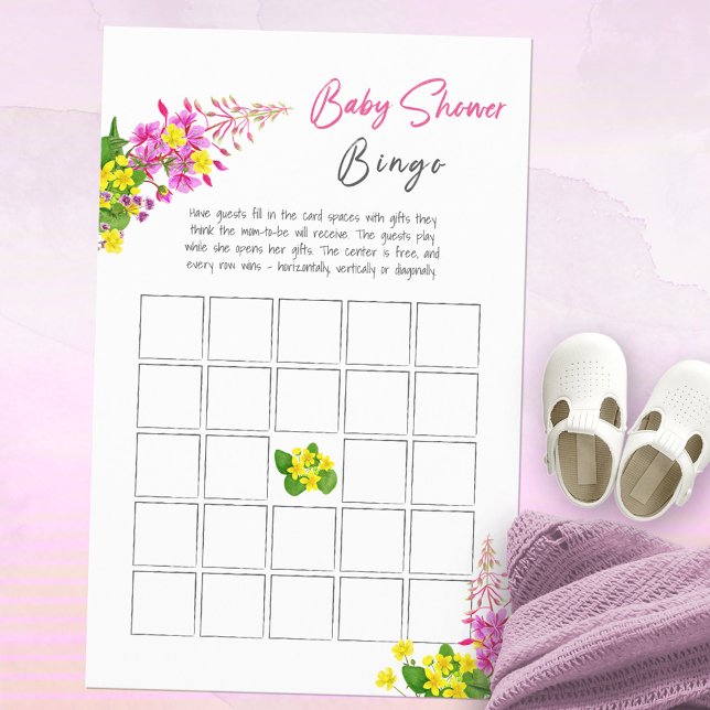 明るいワイルドフラワーベビーシャワービンゴゲーム (Bright Wildflower Baby Shower Bingo Game ©Susanne Sachers - Sunny Mind Design 🌞)