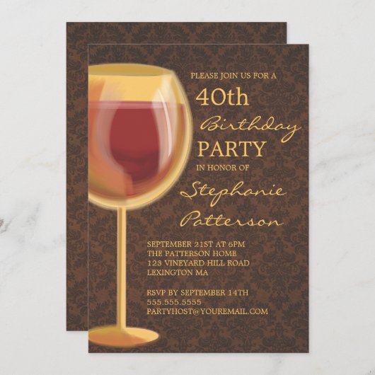 明るいワインのテーマのマイル標石の誕生日の招待状 招待状 (正面/裏面)