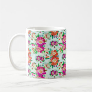 明るいヴィンテージフローラピンクと赤の花 コーヒーマグカップ