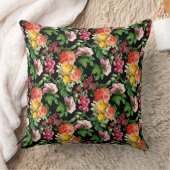 明るいヴィンテージフローラ開花オンブラック装飾用クッション クッション (ブランケット)