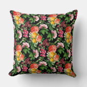 明るいヴィンテージフローラ開花オンブラック装飾用クッション クッション (正面)