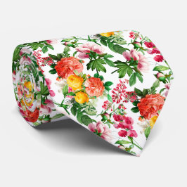 明るいヴィンテージフローラ開花オンホワイトメンズ ネクタイ