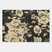 明るいヴィンテージ油の花オン黒 ラッピングペーパーシート (正面2)
