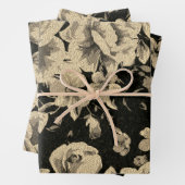 明るいヴィンテージ油の花オン黒 ラッピングペーパーシート (インサイチュ)