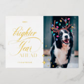 明るい一年先のおもしろいペット写真トナカイのライト 箔シーズンカード (正面)