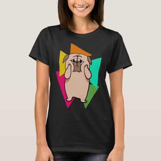 明るい三角形のかわいいパグ - 80年代風クラシックドッグ Tシャツ (正面)