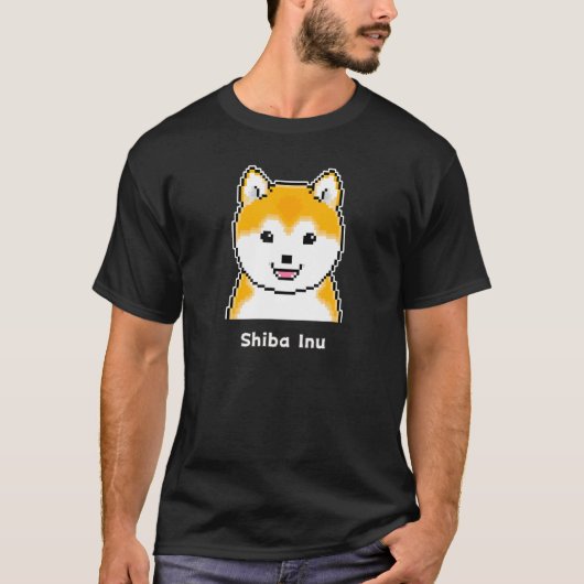 明るい丸い顔の柴犬ピクセルアート Tシャツ (正面)