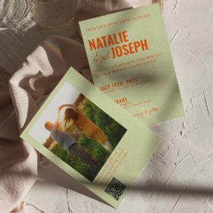 明るい伝統的写真QRコー結婚ド 招待状