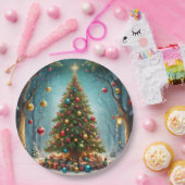 明るい伝統的幸せなクリスマスツリー ペーパープレート (パーティー)