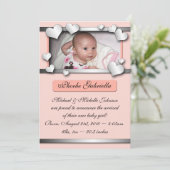 明るい兆候のハートのモモの誕生の発表 案内状 (スタンド正面)