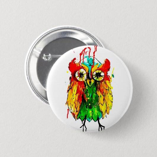 明るい入れ墨インクフクロウ色の絵画 缶バッジ (正面&裏面)