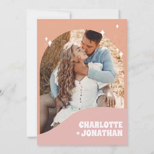 明るい写はっきりした真のモダンレトロ結婚の サンキューカード (裏面)