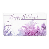 明るい冬の日バイオレット色の雪の木のギフト ラベル (正面)