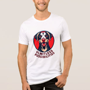 明るい励ましの文言とともに描かれた幸せな犬 トライブレンドＴシャツ