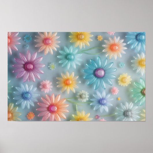 明るい半透明パステルの花 ポスター (正面)