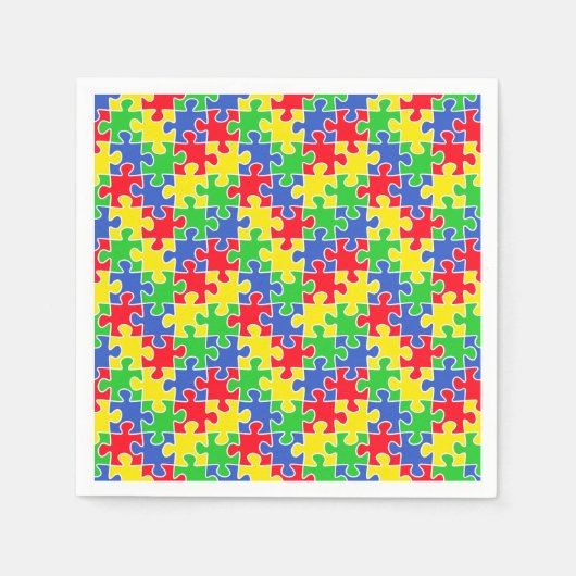 明るい原色ジグソーパズルピース スタンダードカクテルナプキン (正面)