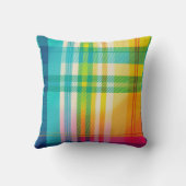 明るい可愛いピンクアクアブルーイエロープレイド クッション (裏面)