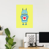 明るい可愛い不器用ロボット付きハート ポスター (ホームオフィス)
