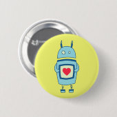 明るい可愛い不器用ロボット付きハート 缶バッジ (正面&裏面)