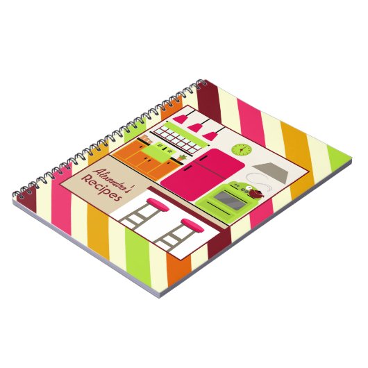 明るい台所及びストライプなレシピのノート ノートブック (左側)