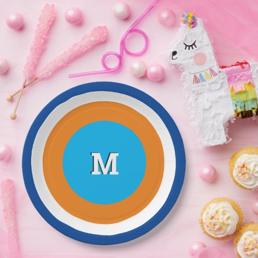 明るい同心円のジオメトモノグラムのリ ペーパープレート (パーティー)