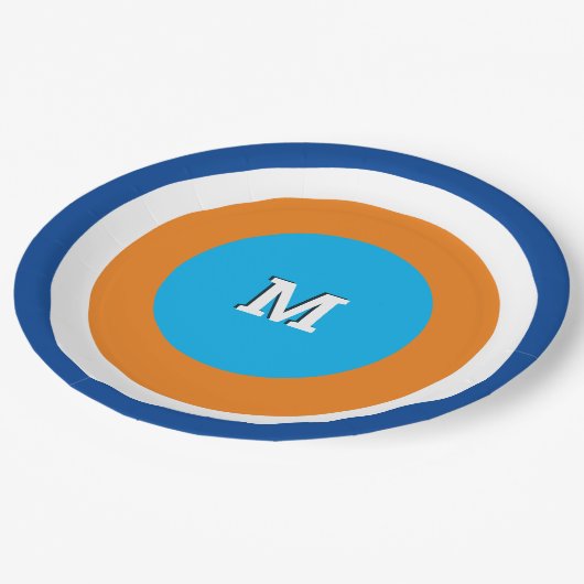 明るい同心円のジオメトモノグラムのリ ペーパープレート (アングル)