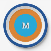 明るい同心円のジオメトモノグラムのリ ペーパープレート (正面)