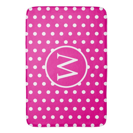 明るい名門私立校風のピンクの白い水玉模様 バスマット (正面縦)