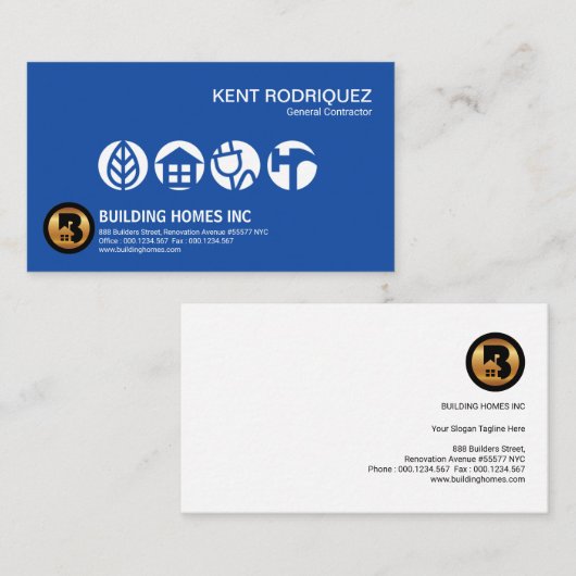 明るい圧倒する青い建築業者の表記の建築者 名刺 (正面/裏面)
