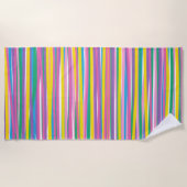 明るい垂直の夏のストライプ ビーチタオル (正面)