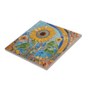 明るい夏のひまわりフェイクモザイクスカイブルー タイル (側面)