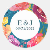 明るい夏のカラフルターコイズ結婚のシール ラウンドシール (正面)