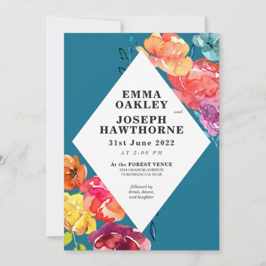 明るい夏のカラフル三角形のフローラ結婚のI 招待状 (正面)