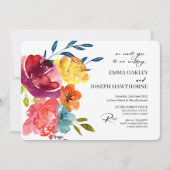 明るい夏のカラフル水平結婚フローラ 招待状 (正面)