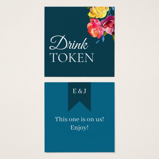 明るい夏のカラフル結婚のドリンクトークン (正面&裏面)