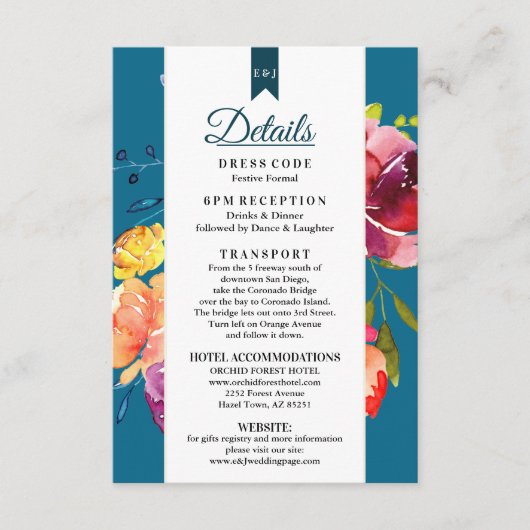 明るい夏のカラフル結婚の詳細の囲い エンクロージャーカード (正面)