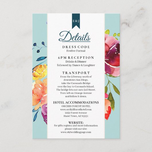 明るい夏のカラフル結婚の詳細の囲い エンクロージャーカード (正面)