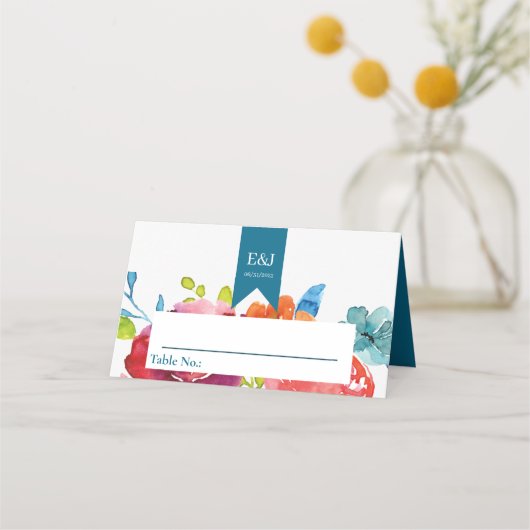 明るい夏のカラフル結婚 プレイスカード (正面)