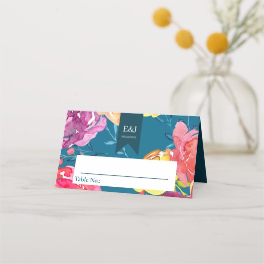 明るい夏のカラフル結婚 プレイスカード (正面)