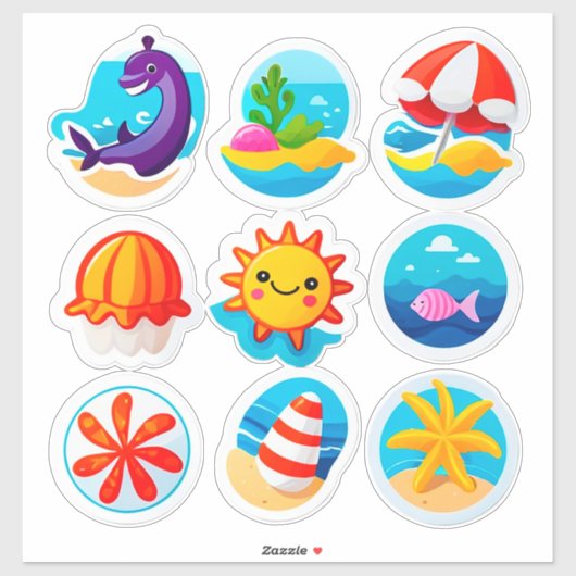 明るい夏のステッカーセット シール (シート)