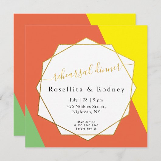 明るい夏のデジタ結婚ルのリハーサルディナー 招待状 (正面/裏面)