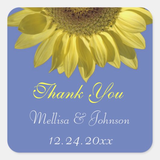 明るい夏のヒマワリ感謝していーユー結婚式の引き出物 スクエアシール (正面)