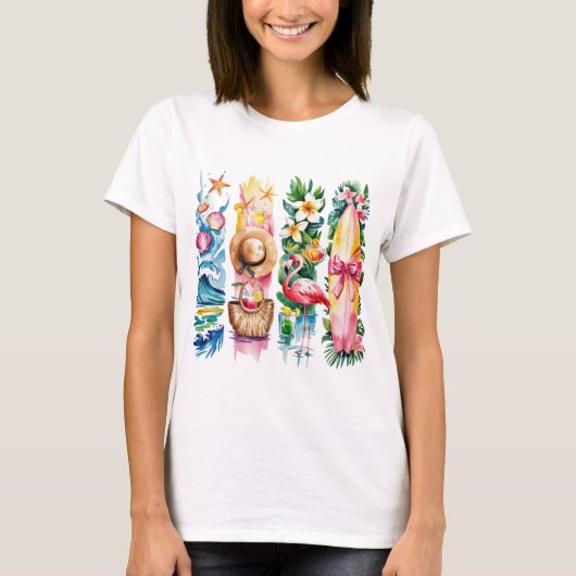 明るい夏のビーチのテーマの風景 Tシャツ (正面)